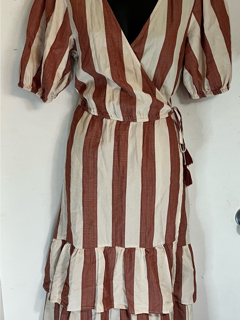 Knox Rose Rust and Cream Striped Wrap Midi Dress